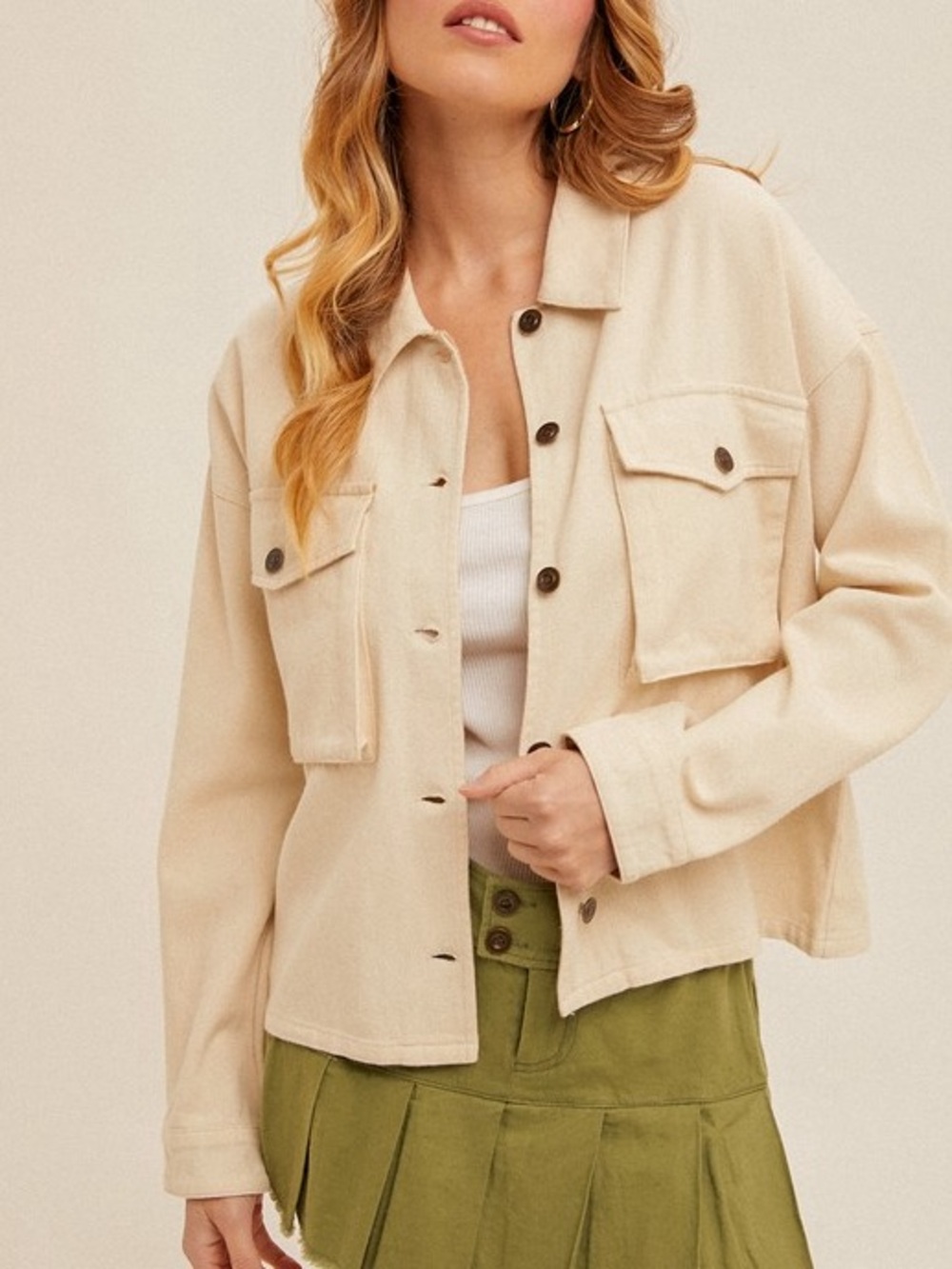 ☀️SALE☀️SNOW WASH TWILL BOXY CROP JACKET|OATMEAL